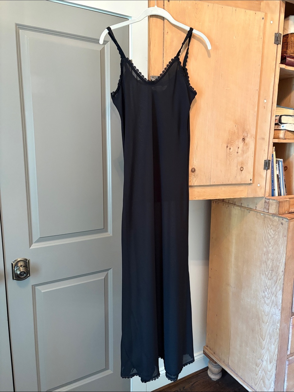 Black Lace-Slip Dress Trimmed in Lace